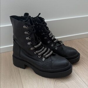 STEVEN NEW YORK Black Lace-Up Combat Boots